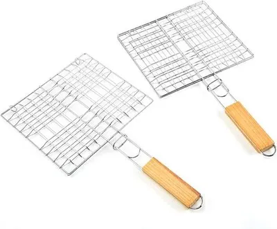 Productafbeelding van Draagbare grillrooster voor groenten en vlees – inklapbare barbecue-grillrooster met houten handvat