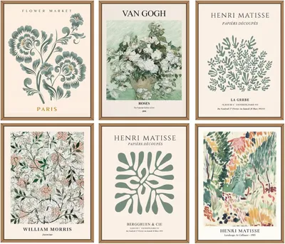 Productafbeelding van Canvas Wanddecoratie, Sage Groene Vintage Posters, Set van 6 A4, Decoratieve Foto's, Muurprints Zonder Lijst
