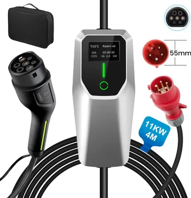 Obrázek produktu pro Mobilní nabíječka EV Wallbox 11 kW typ 2, 4m nabíjecí kabel, 3pólová zástrčka CEE 6-16 A, s přepravní taškou