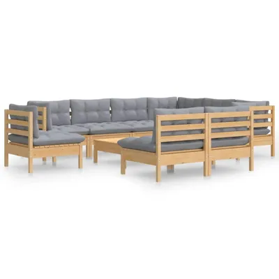 Produktbild von vidaXL 10-tlg. Garten-Lounge-Set mit Grauen Kissen Kiefer Massivholz