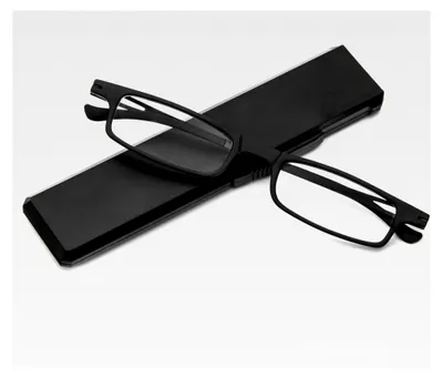 Produktbild von Kompakte Lesebrille mit Blaulicht- und UV-Schutz, ultradünne TR90-Lesebrille mit tragbarem, flachem Etui, für Männer und Frauen (Schwarz, 1.5 Dioptrien)