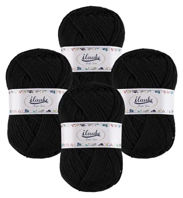 Image de Fil acrylique pour crochet et tricot, 4 pelotes de 50g, couleur noire, 100%.polyacrylique, lavable en machine