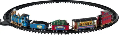A toy train set on a circular track.