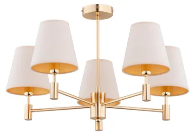 Produktbild von Deckenlampe Metall Stoff B: 61 cm in Gold Weiß E14 Modern Deckenleuchte