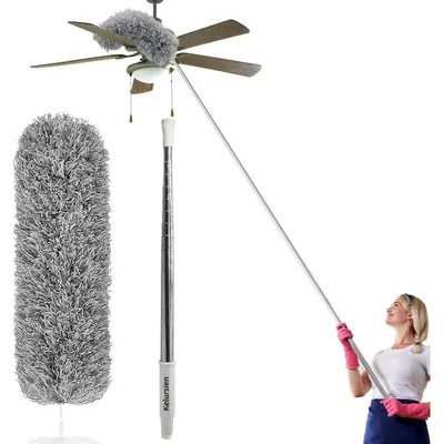 Immagine prodotto di Spolverino telescopico lavabile, extra lungo (254 cm), estensibile, in microfibra, colore grigio