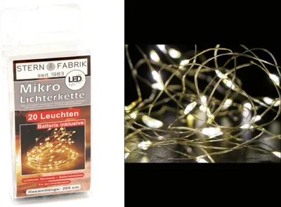 Produktbild von 20er Led Draht Lichterkette 2m lang inklusive Knopfzelle Batterie warmweiß Led