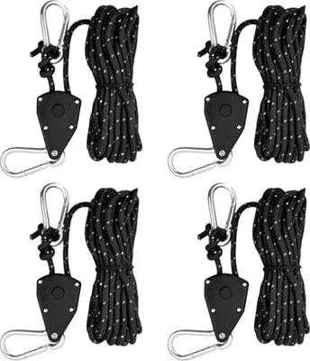 Produktbild von 4 Stück Zelt Reflektierend Abspannseile, 6mm Leichte Abspannleine Zeltschnur mit Aluminiumspanner, 5M Zelt Rettungsseil mit Seilspanner, Reflective Tent Guy Ropes für Zelt Zeltplane Camping (Schwarz)