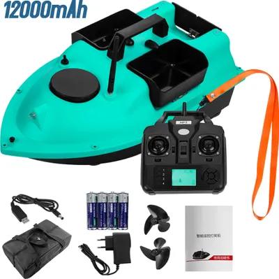 Obrázek produktu pro GPS rybářský člun s návnadou RC člun na dálkové ovládání 500 m člun s návnadou 2 kg zátěže dvojitý motor a vrtule, automatický návrat, 1 kus baterie 12000 mAh, 1 kus úložné tašky, se 3 nádobami na návnadu Dobrý rybářský dárek pro muže Zelená barva