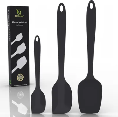 Produktbild von HI NATURE™ 3 Stück silikon spatel set, Spatula silicone, Küchen spachtel, Silikon set küche, Kochlöffel, Küchenutensilien set, Pfannenwender, Küchenhelfer | Hitzebeständig, Nicht-Stick, BPA frei