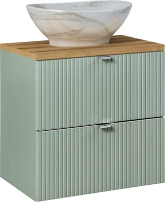 Produktbild von Waschtisch 60.4cm Jade mit 2 Schubladen, Grün und Holzoptik