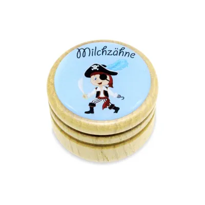 Produktbild von Milchzahndose Pirat Zahndose Milchzähne Bilderdose aus Holz mit Drehverschluss 44 mm ( Pirat ) - 7010
