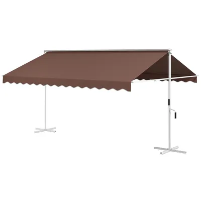 Produktbild von Outsunny Standmarkise 4,5 x 3,4 m Gartenmarkise mit Handkurbel, Ausziehbare Terrassenüberdachung, Verstellbar Sonnenschutz für Garten, Balkon, Polyest