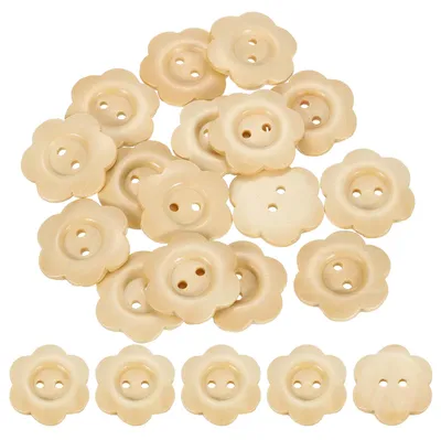 Image de Boutons en bois - Forme de fleur avec 2 trous - Pour la couture et la création - 20 pièces, 30 mm, bois naturel
