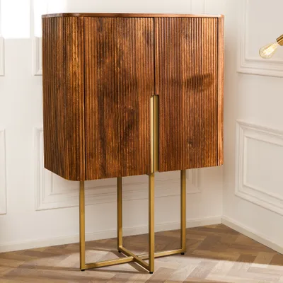 Obrázek produktu pro riess-ambiente Design Highboard GATSBY 125cm hnědý matný zlatý retro příborník z mangového dřeva komoda se zásuvkami skříňka