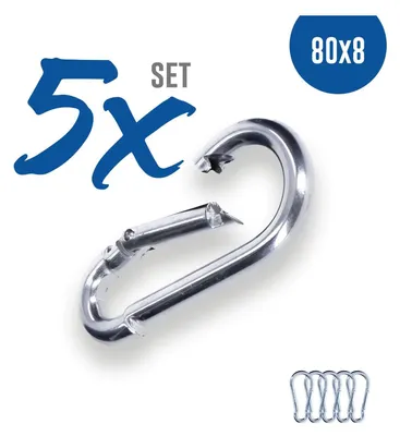 Produktbild von 5x Karabinerhaken 80x8 mm Stahl verzinkt DIN5299 C-Form (Birne) rostfrei Schnapphaken bis 230Kg