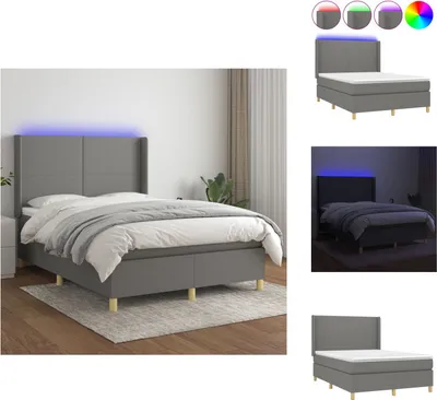 Image de vidaXL Lit Boxspring avec matelas & LED Gris foncé 140x200 cm Tissu - Lits et Sommiers