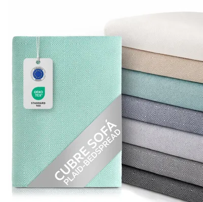 Banksprei 230x285 cm Jacquard Aquamarin 100% Baumwolle