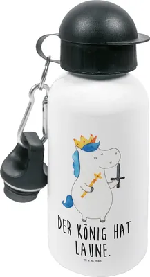 Produktbild von Mr. & Mrs. Panda Trinkflasche Einhorn König mit Schwert - Weiß - Geschenk, Mittelalter, Einhörner, Kindergarten, Kinder, Sportflasche, Ritter, Wasserflasche, Unicorn