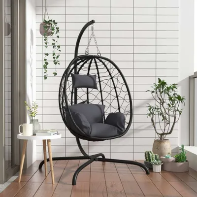 Produktbild von vidaXL Závěsné křeslo Egg s polštářem Anthracite Poly Rattan & Steel
