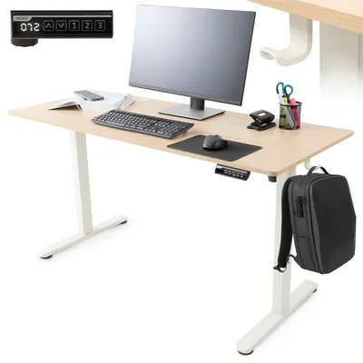 Produktbild von Elektricky výškově nastavitelný stůl AREBOS 120x60 cm | Paměťová funkce | Nastavitelný počítačový stůl 72-118 cm | Kancelářský stůl | Béžová barva
