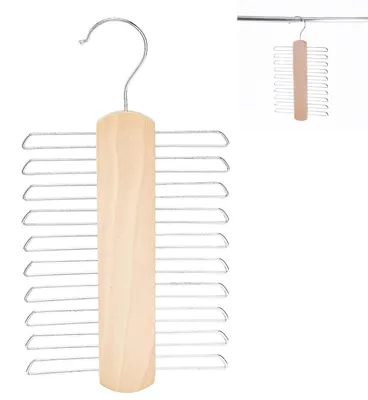 Image de Porte-ceintures en bois, porte-cravates et porte-ceintures, porte-cravates pivotant à 360°, solution de rangement peu encombrante pour cravates, ceintures, écharpes et hijabs.