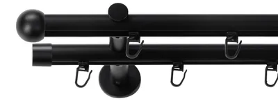 Produktbild von SN Deco Gardinenstange Innenlauf Straßburg, 19 mm, 2-läufig, Stahl, Komplett-Set mit Ringen, Profilträger, 150 cm, schwarz
