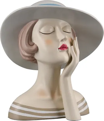 Produktbild von GILDE Lady mit weißem Hut cremefarbenes Kleid mit weißen Streifen, H.18 cm, 37797
