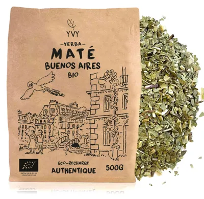Produktbild von YVY MATÉ – Yerba Mate Buenos Aires 500 g – argentinischer Schnitt mit Stängeln, intensiv & komplex – ungeräuchert, fair