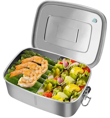 Produktbild von 1100 ml Edelstahl-Lunchbox, spülmaschinenfeste Bento-Lunchbox mit Fächern, auslaufsicher, umweltfreundliche Metall-Lunchbox, geeignet für Schule, Büro, Kinder und Erwachsene.