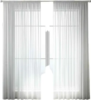 A window covered by sheer white curtains.