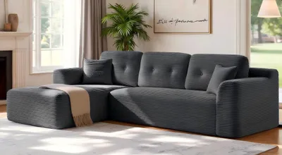 Produktbild von VASAGLE Modulares Sofa, Ecksofa mit Liege links, 244 cm breit, vakuumverpackt, keine Montage erforderlich, grau