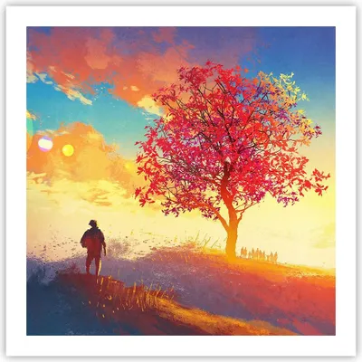 Produktbild von Poster - Poster ohne Rahmen - Baum Wiese Feld - 60x60 cm - Wand Bild - Wanddeko - Wandbilder - Kunstposter - Wandposter - Bilder - Kunstdruck - Wanddekoration - Wandbild - P2XAC60x60-3715