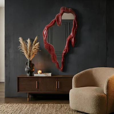 Produktbild von riess-ambiente Extravaganter Wandspiegel FLUIDUM 150cm rot vertikale Aufhängung organische Form Dekospiegel