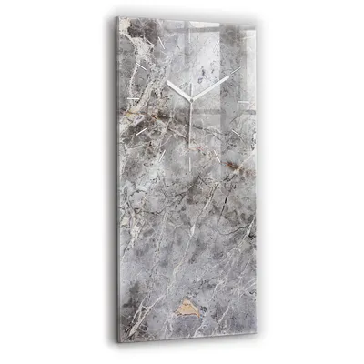 Produktbild von Wallfluent Wanduhr – Stilles Quarzuhrwerk - Uhr Dekoration Wohnzimmer Schlafzimmer Küche - Zifferblatt mit Strichen - weiße Zeiger - 30x60 cm - Grauer Granitmarmor