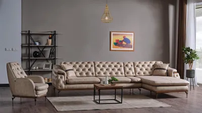 Zdjęcie produktu dla zestaw do salonu fotel narożnik sofa w kształcie litery L nowoczesny zestaw chesterfield w komplecie