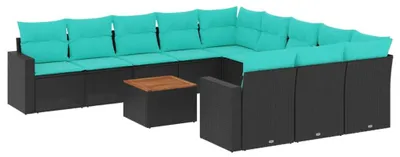 Produktbild von vidaXL 12-tlg. Garten-Sofagarnitur mit Kissen Schwarz Poly Rattan
