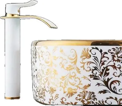 Produktbild von Badezimmerarmatur, Gold-Finish, Wasserfall-Design, weiß n Gold t