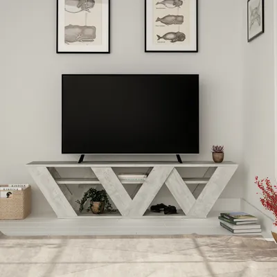 Obrázek produktu pro DECORTIE Ralla Moderní televizní stolek Multimediální centrum TV stolek Starobílá s policemi , 158 x 30 x 40 cm