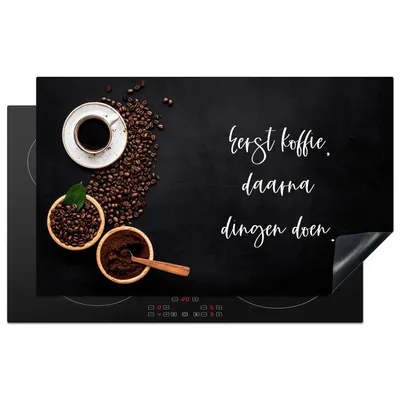 Produktbild von KitchenYeah© Herdabdeckplatte Erst der Kaffee, dann die Arbeit - Zitate - Sprichwörter - Kaffee , 85x52cm, Küche Deko, Glaskeramikkochfeld Herdabdeckung, Abdeckplatte fùr Kochfeld