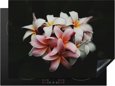 Produktbild von KitchenYeah© Herdabdeckplatte Blumen - Rosa - Schwarz - Flora - Botanisch , 71x52cm, Küche Deko, Glaskeramikkochfeld Herdabdeckung, Abdeckplatte fùr Kochfeld