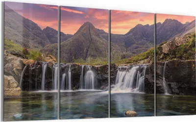 Produktbild von DEQORI Glasbild Echtglas 4x30x60 cm 'Wasserfälle im Abendlicht' Wandbilder XXL groß