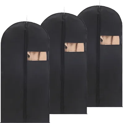 Produktbild von 3 Stück Kleidersack für die Aufbewahrung mit Reißverschluss für den Jacke Mantel Kleider Abendkleider Anzug, Farbe: Schwarz,Größe: 60*120 cm