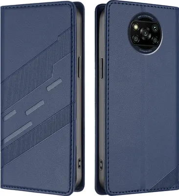 Produktbild von Hülle für Xiaomi Poco X3/Poco X3 NFC/Poco X3 Pro, Kunstleder Brieftaschen Handyhülle mit Kartenfach und Standfunktion Blau