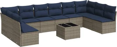 Produktbild von vidaXL 11-tlg. Garten-Sofagarnitur mit Kissen Grau Poly Rattan