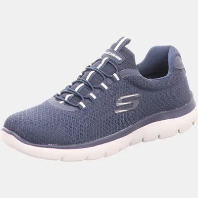 A single blue Skechers sports shoe is shown against a white background.