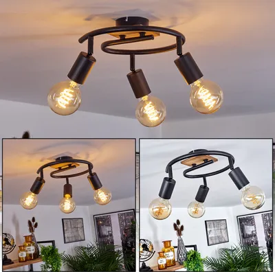Produktbild von Agnino »Agnino« runde Deckenlampe aus Metall/Holz in Schwarz/Natur