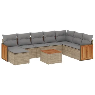 Produktbild von vidaXL 9-tlg. Garten-Sofagarnitur mit Kissen Beige Poly Rattan