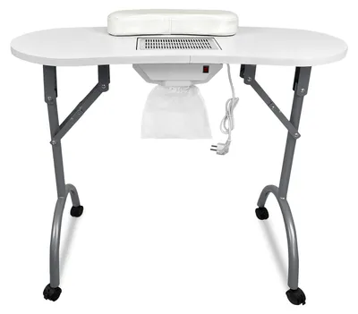 Produktbild von QEENTOE Manikürtisch Klappbar mit Rollen, Mobiler Nageltisch mit Schublade und Tragetasche, Tragbarer Kosmetiktisch für Nagelstudio und Zuhause, Faltbarer Arbeitstisch, 98 × 44 × 77 cm, Weiß