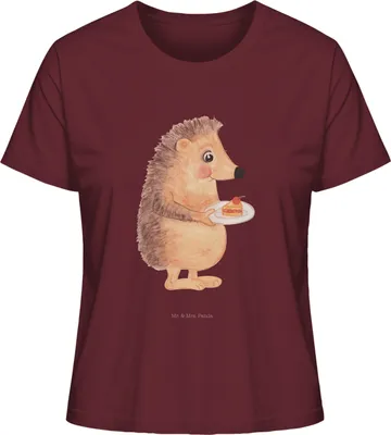 Produktbild von Mr. & Mrs. Panda Oberteil Damen Igel Kuchenstück Größe XL - Burgundy - Geschenk, shirt, Rundhals T-Shirt, Kuchen Backen, Lustige Sprüche, Geburtstagskuchen, Torte, Frauen