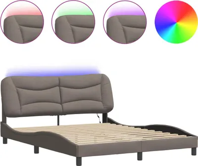 Produktbild von vidaXL Bettgestell mit LED ohne Matratze "Hvar" Taupe 160x200 cm Stoff